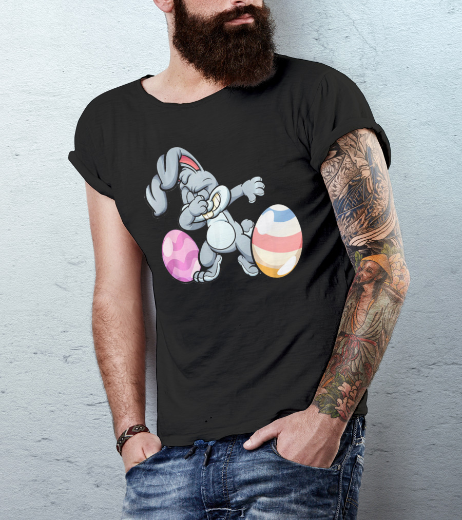 Hilarious Dabbing Easter Bunny Rabbit With Colorful Easter Eggs T-Shirt