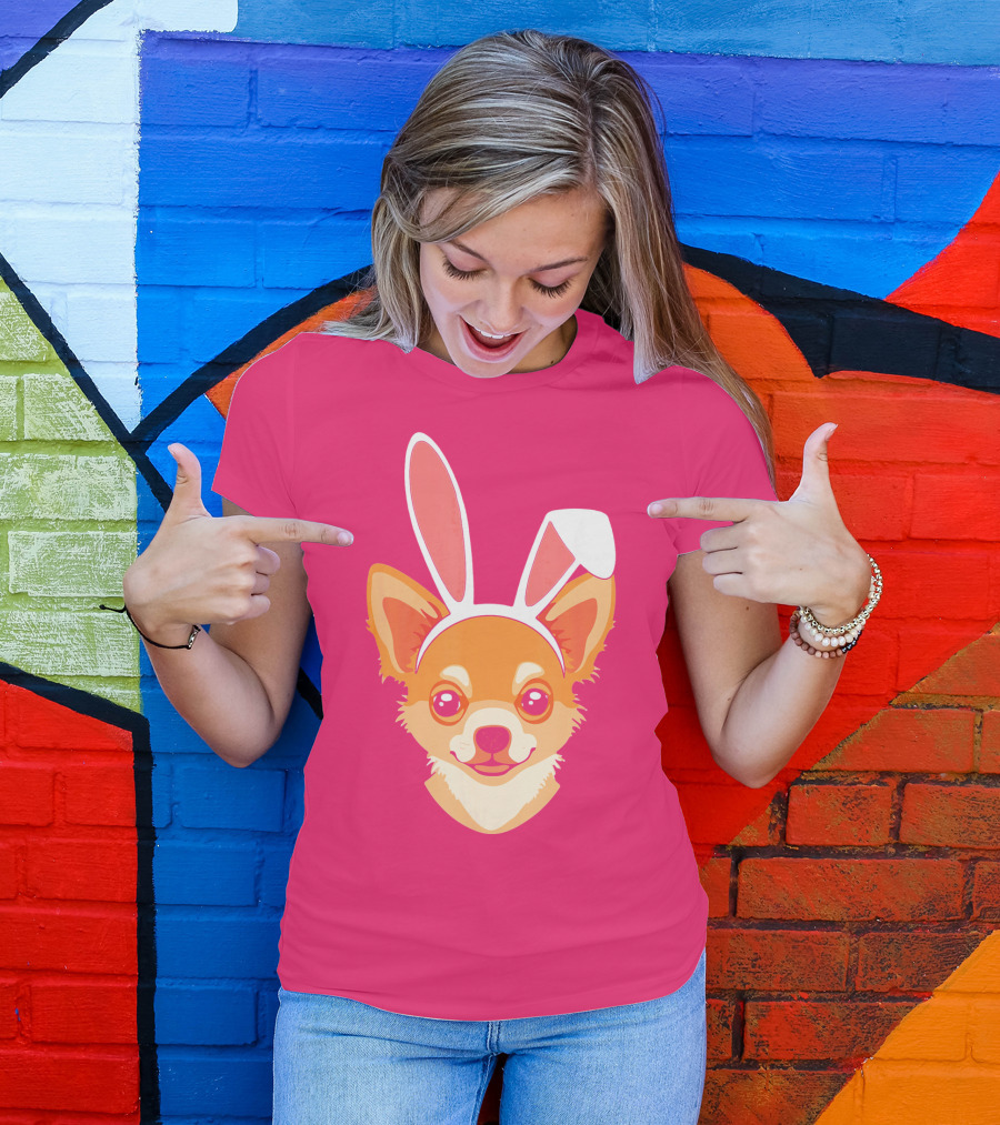 Easter Joy Chihuahua With Bunny Ears Cartoon T-Shirt