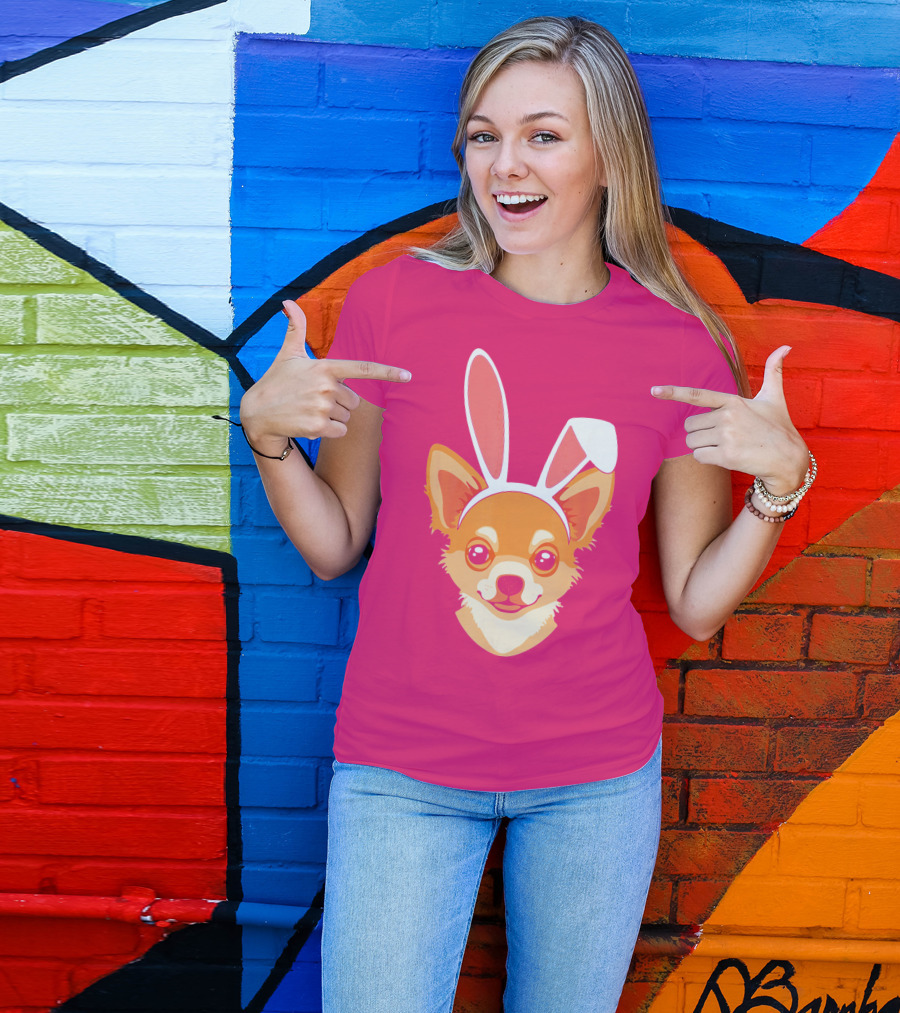 Easter Joy Chihuahua With Bunny Ears Cartoon T-Shirt