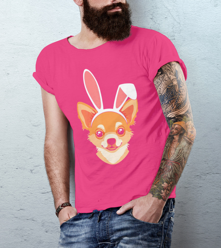 Easter Joy Chihuahua With Bunny Ears Cartoon T-Shirt
