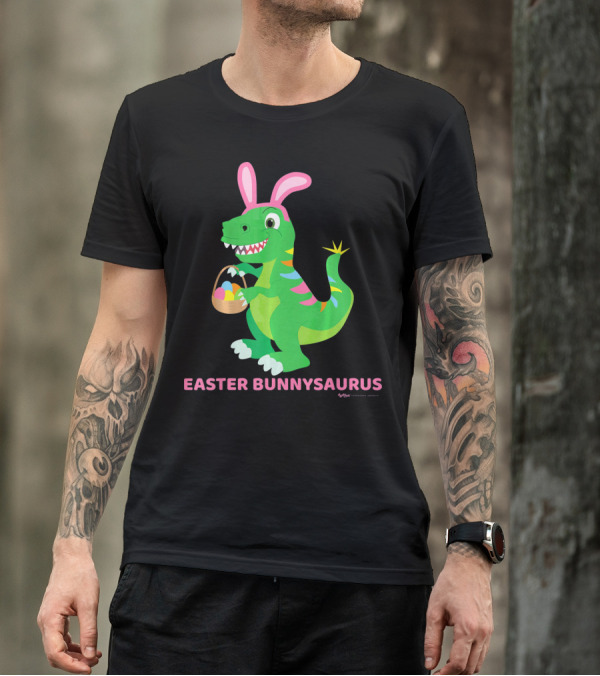 Easter Bunnysaurus Dinosaur With Bunny Ears And Egg Basket T-Shirt