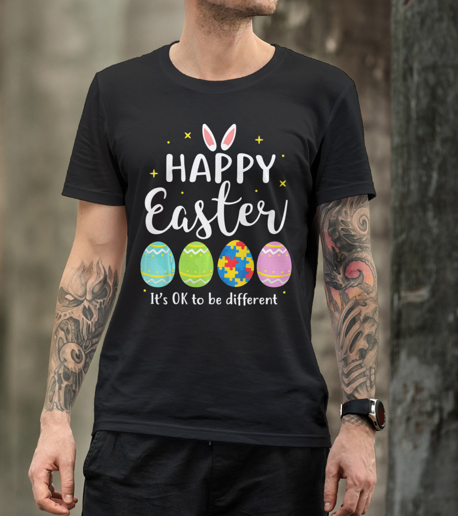 Happy Easter Bunny Puzzle Egg It's OK To Be Different T-Shirt
