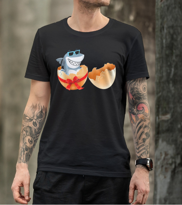 Easter Shark In Sunglasses Hatching From Decorative Egg T-Shirt
