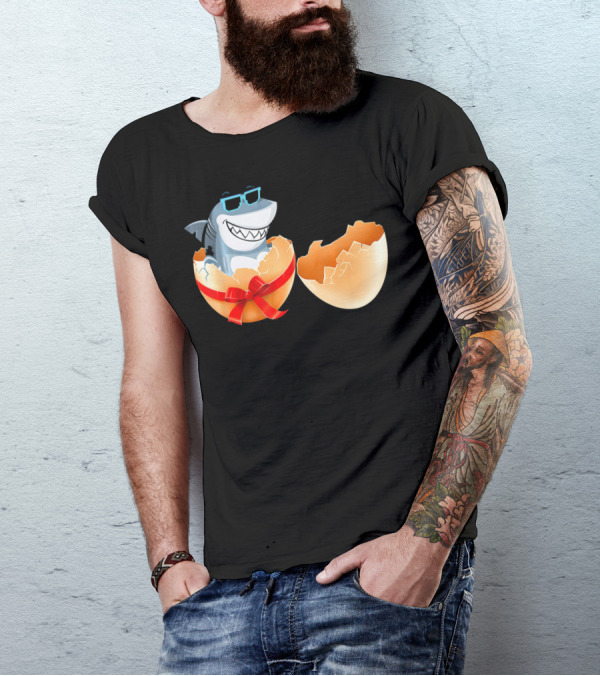 Easter Shark In Sunglasses Hatching From Decorative Egg T-Shirt