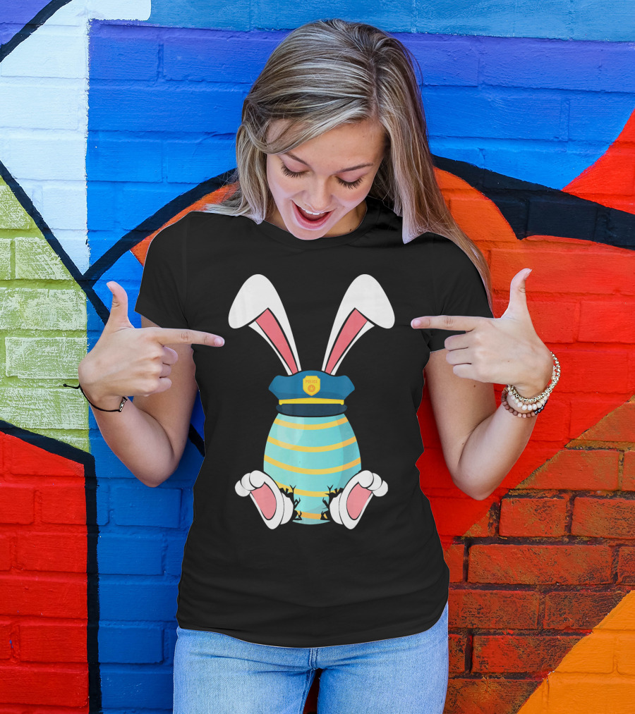 Bunny Easter Egg With Police Hat And Bunny Ears T-Shirt