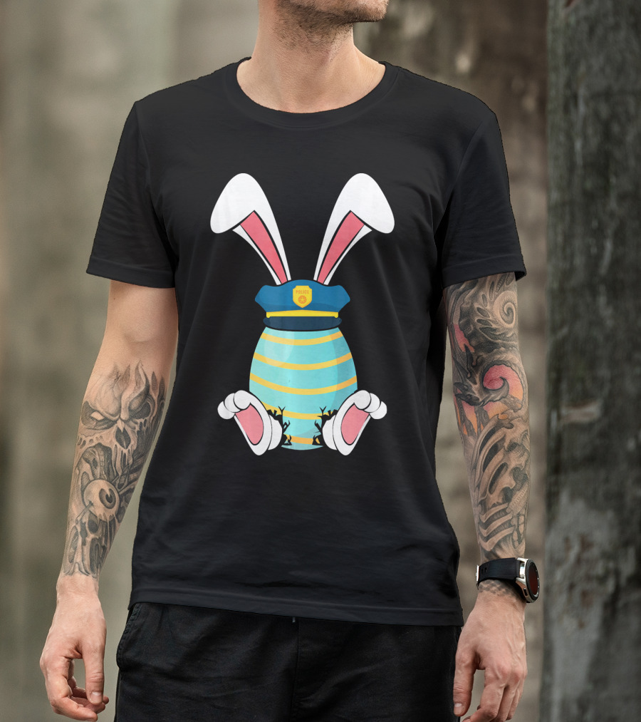 Bunny Easter Egg With Police Hat And Bunny Ears T-Shirt