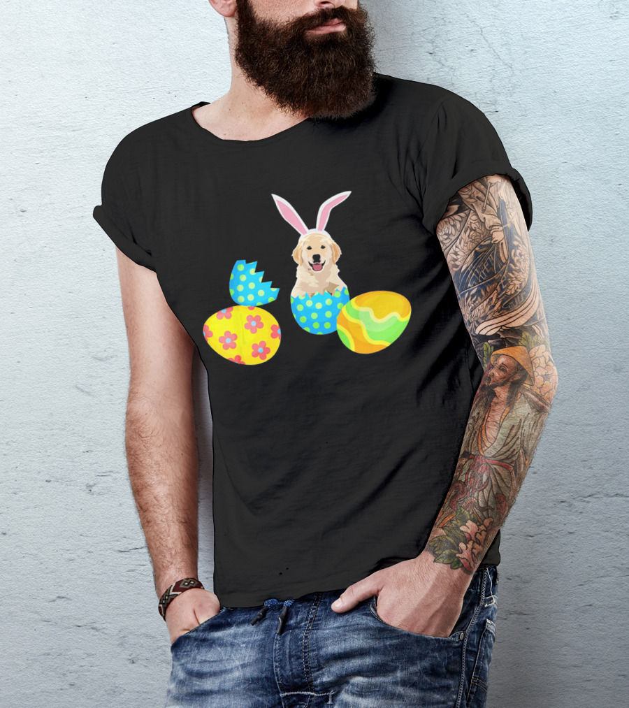 Labrador In Easter Eggs With Bunny Ears And Colorful T-Shirt