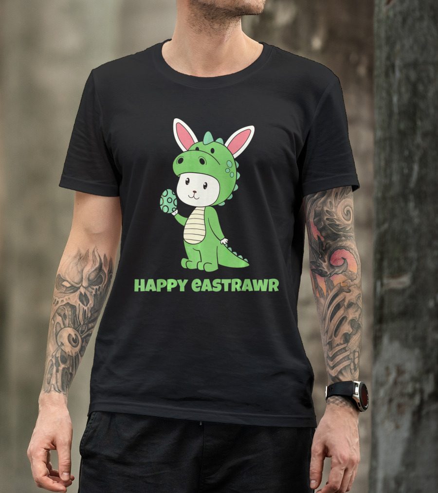 Happy Eastrawr Dinosaur Bunny Costume Holding Easter Egg T-Shirt