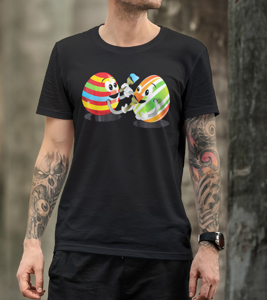 Egg Painting Funny Easter Coloring Activity With Striped Cartoon Eggs T-Shirt