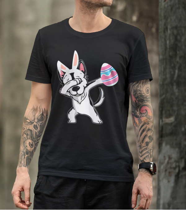 Easter Bunny Ears Dabbing Husky With Colorful Egg T-Shirt