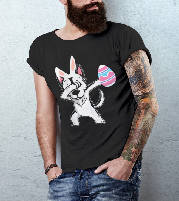 Easter Bunny Ears Dabbing Husky With Colorful Egg T-Shirt