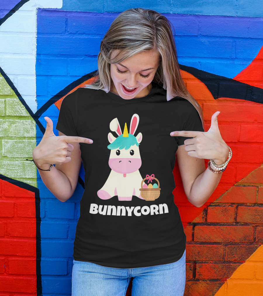 Bunnycorn Easter Unicorn With Bunny Ears And Basket T-Shirt