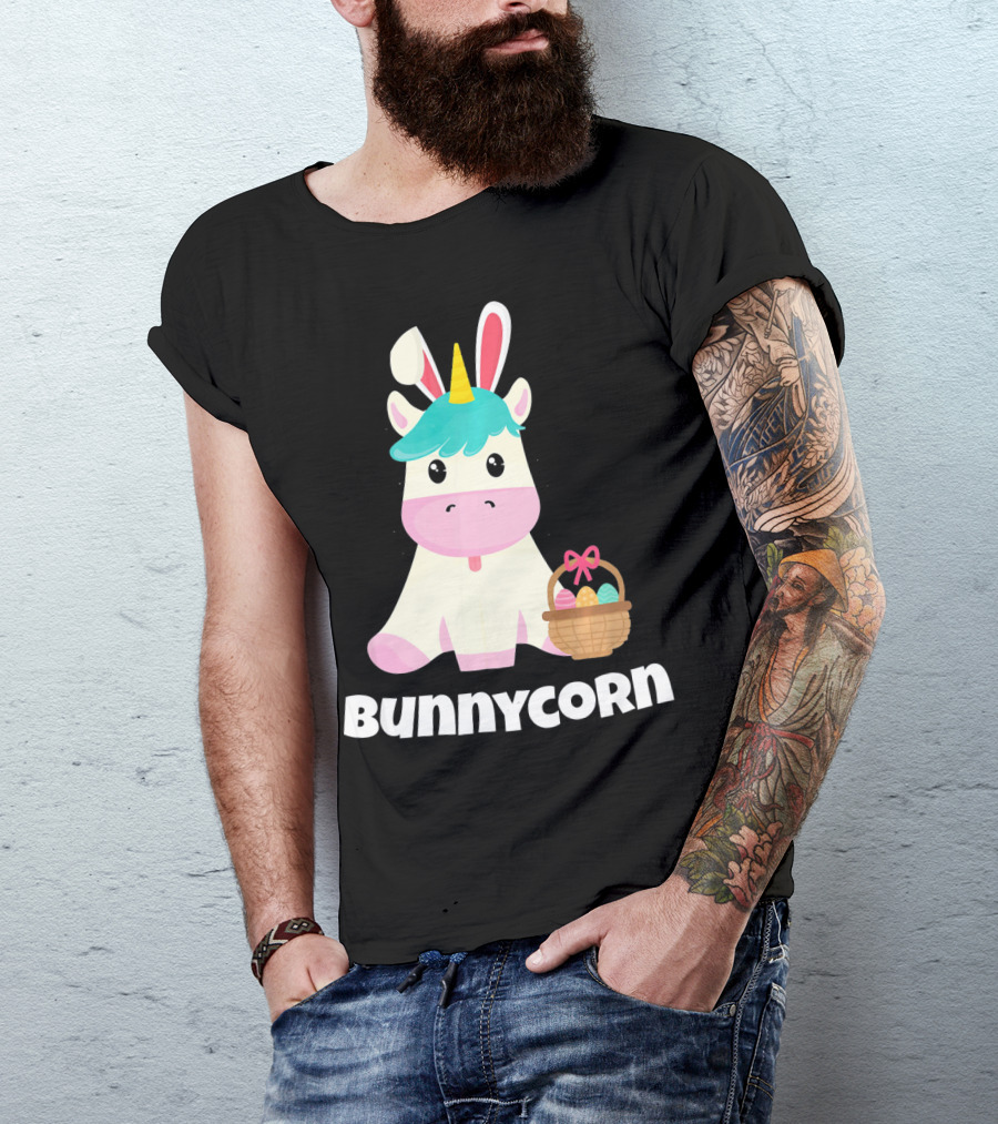 Bunnycorn Easter Unicorn With Bunny Ears And Basket T-Shirt