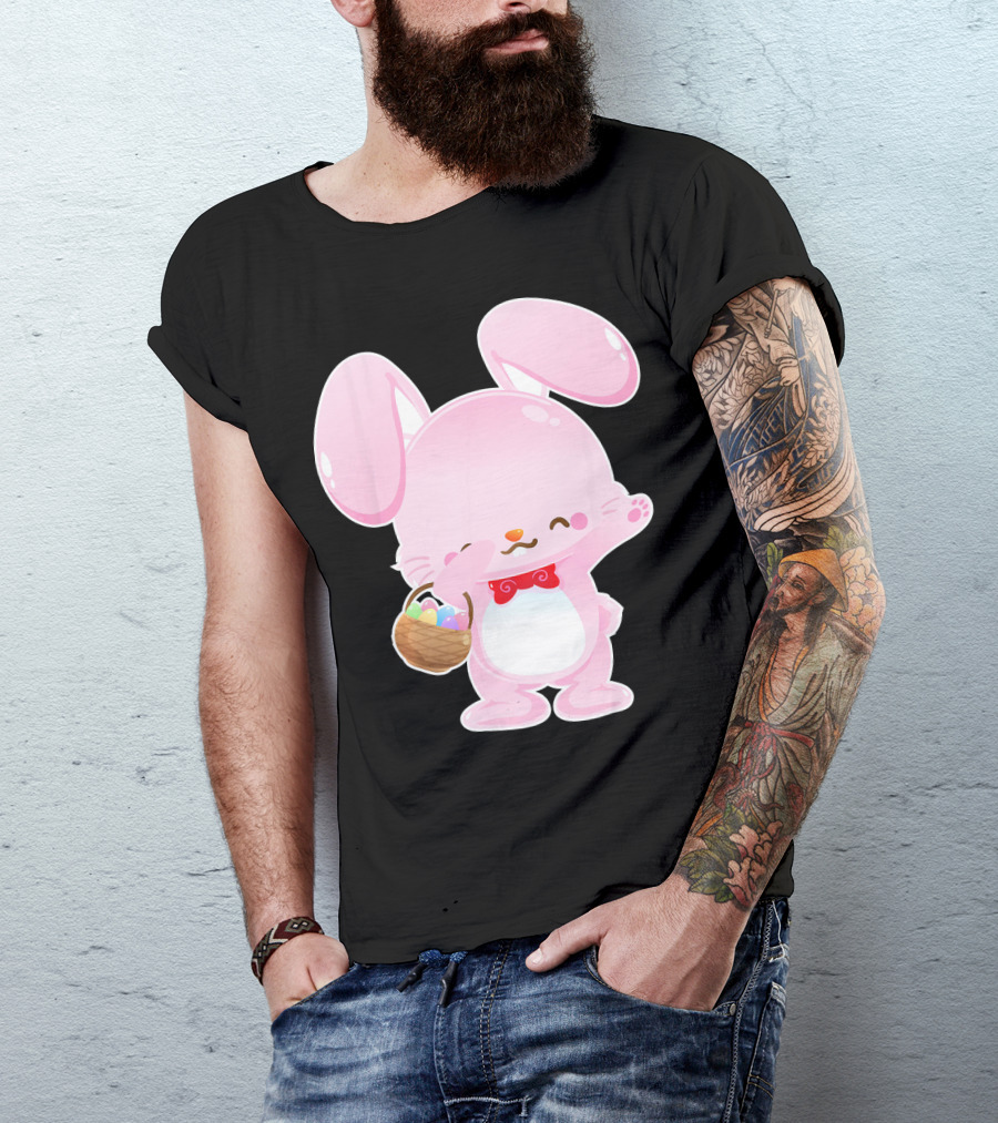 Dabbing Pink Easter Bunny With Egg Basket T-Shirt