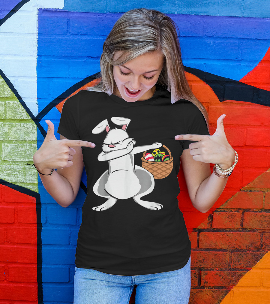 Easter Bunny Dab With Basket Of Colorful Eggs T-Shirt