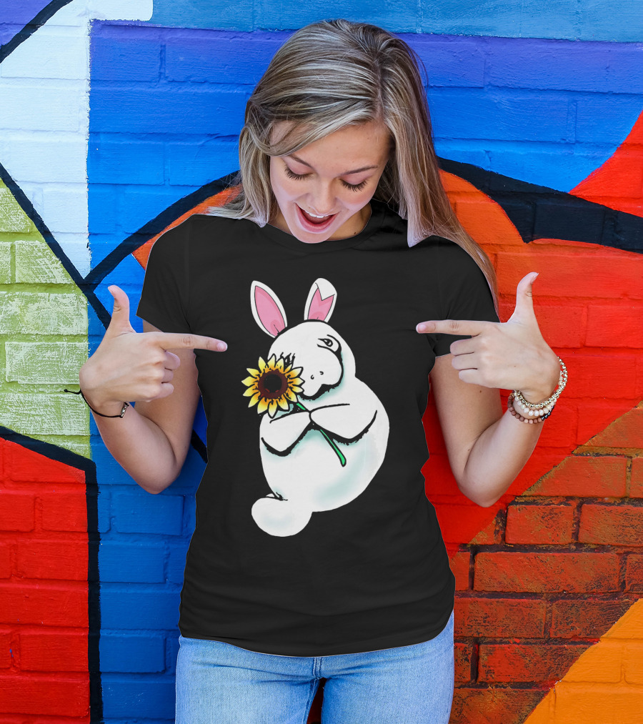Sunflower Hugging Manatee Bunny T-Shirt