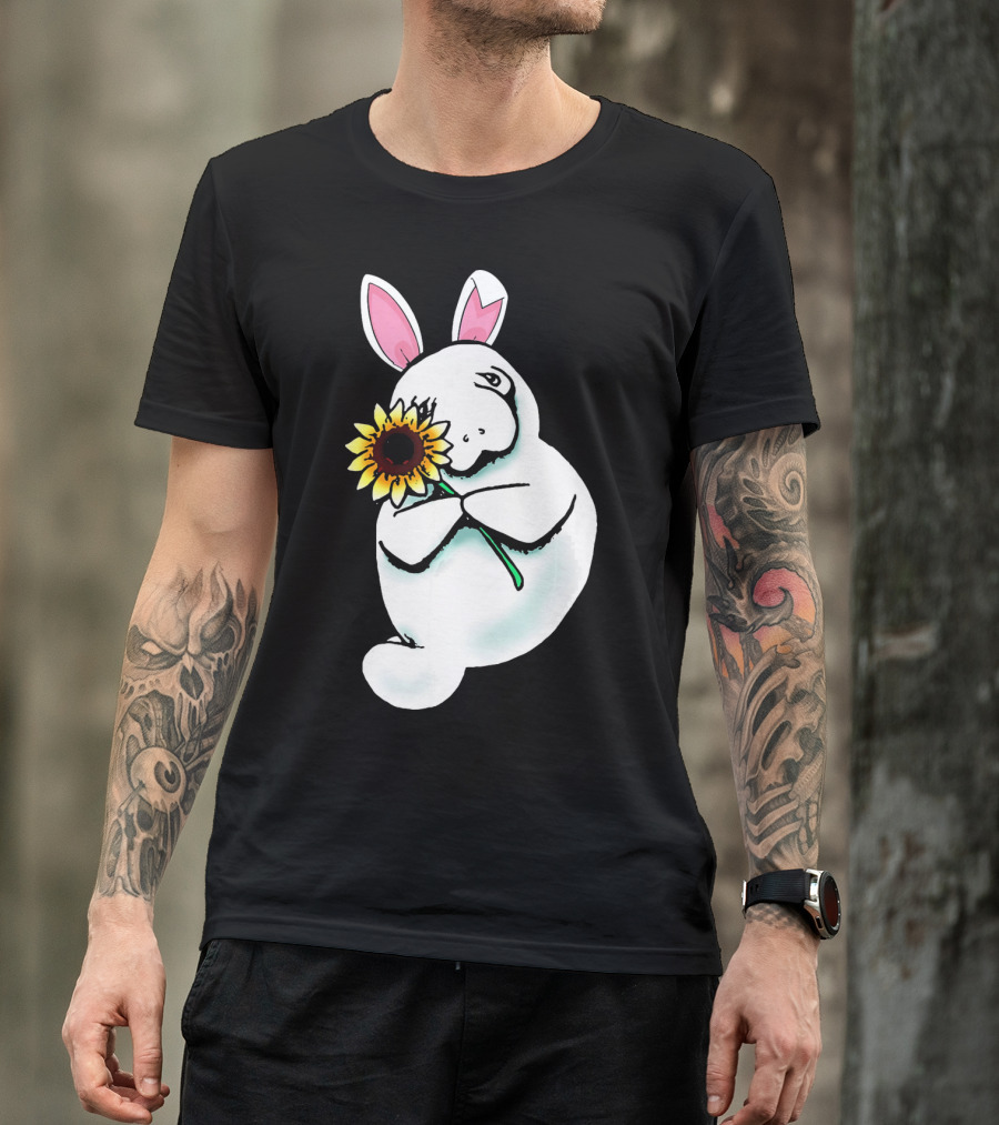 Sunflower Hugging Manatee Bunny T-Shirt