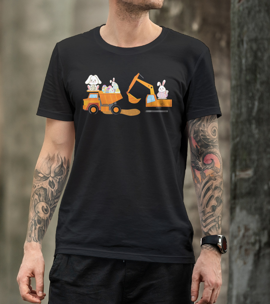 Easter Bunny With Eggs On Construction Site Scene T-Shirt