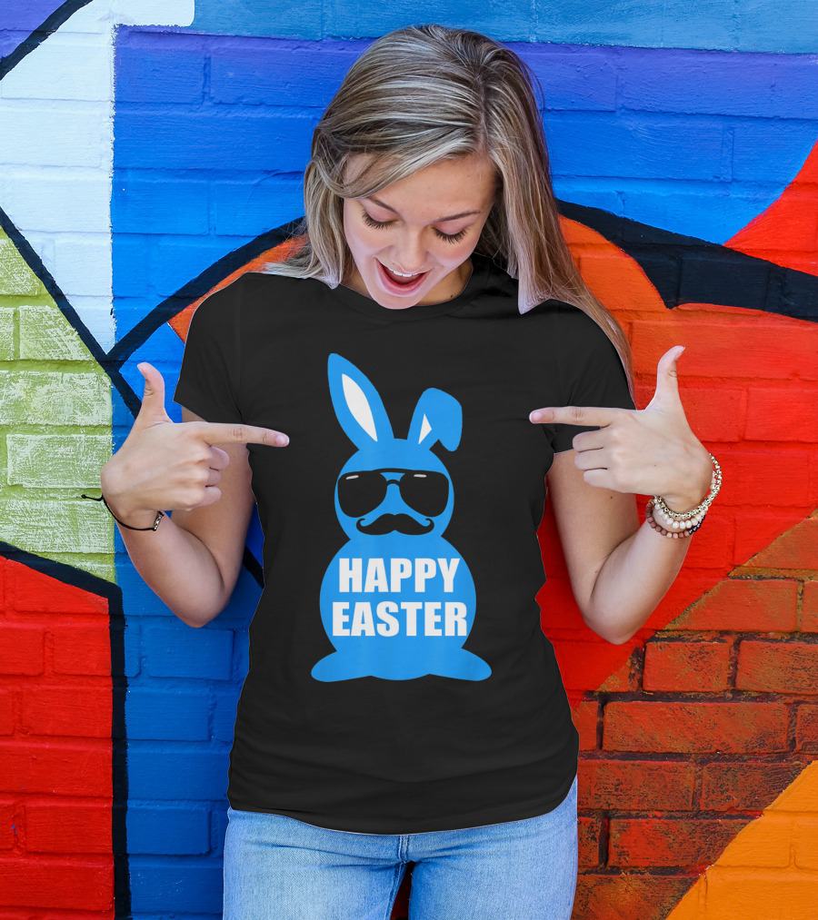 Happy Easter Bunny With Sunglasses And Mustache T-Shirt