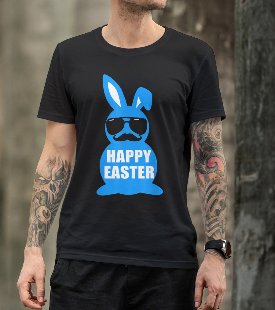 Happy Easter Bunny With Sunglasses And Mustache T-Shirt
