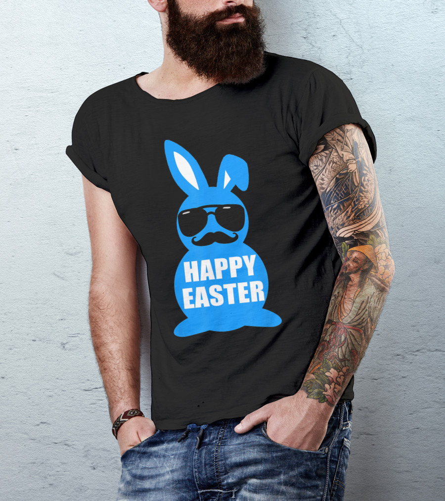 Happy Easter Bunny With Sunglasses And Mustache T-Shirt