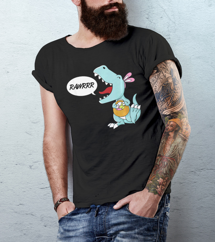 Rawrrr Bunnysaurus Rex Easter Dinosaur With Basket T-Shirt