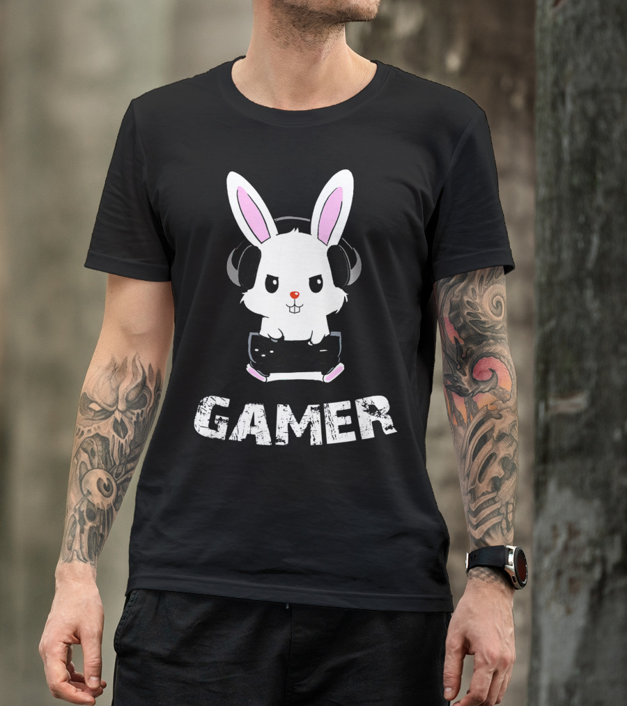 Gamer Bunny Headphones Easter Boys Gaming Men T-Shirt