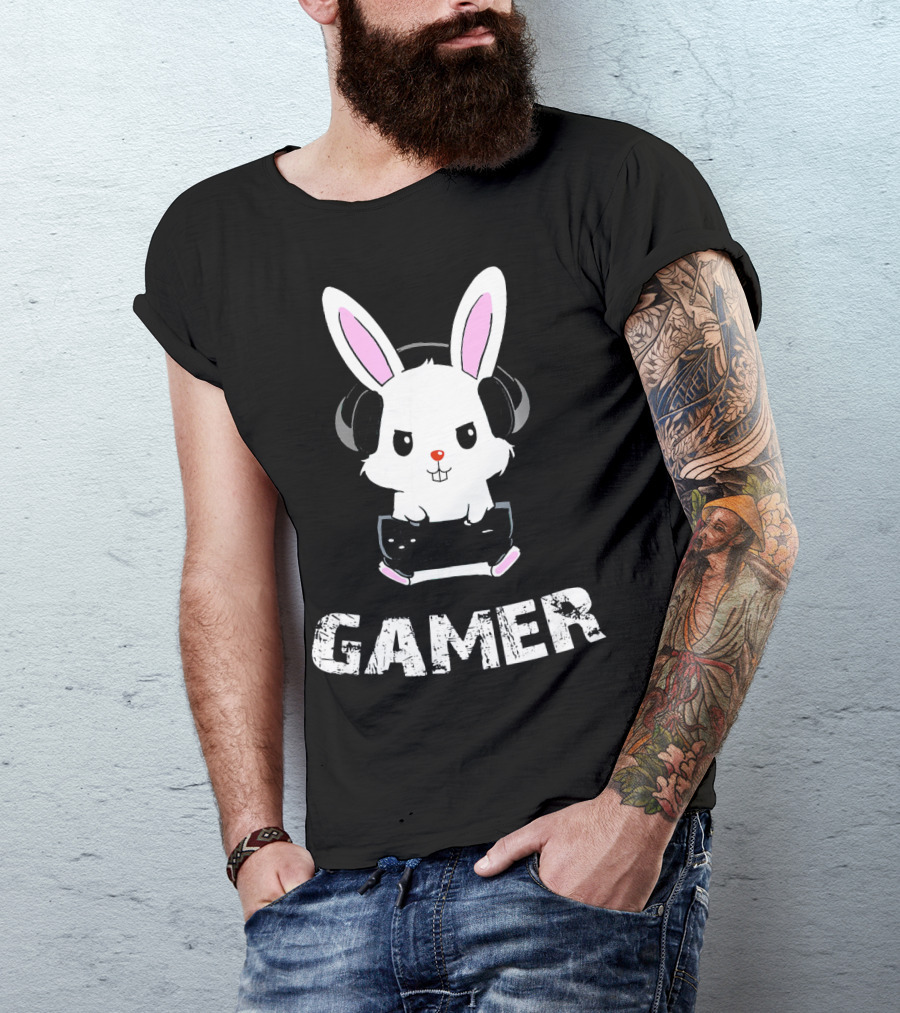 Gamer Bunny Headphones Easter Boys Gaming Men T-Shirt