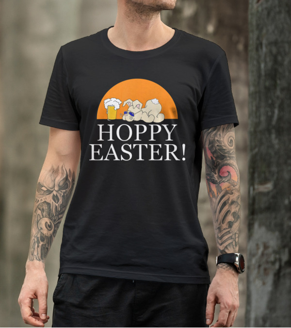 Bunny Lovers Hoppy Easter With Beer And Relaxing Rabbit T-Shirt