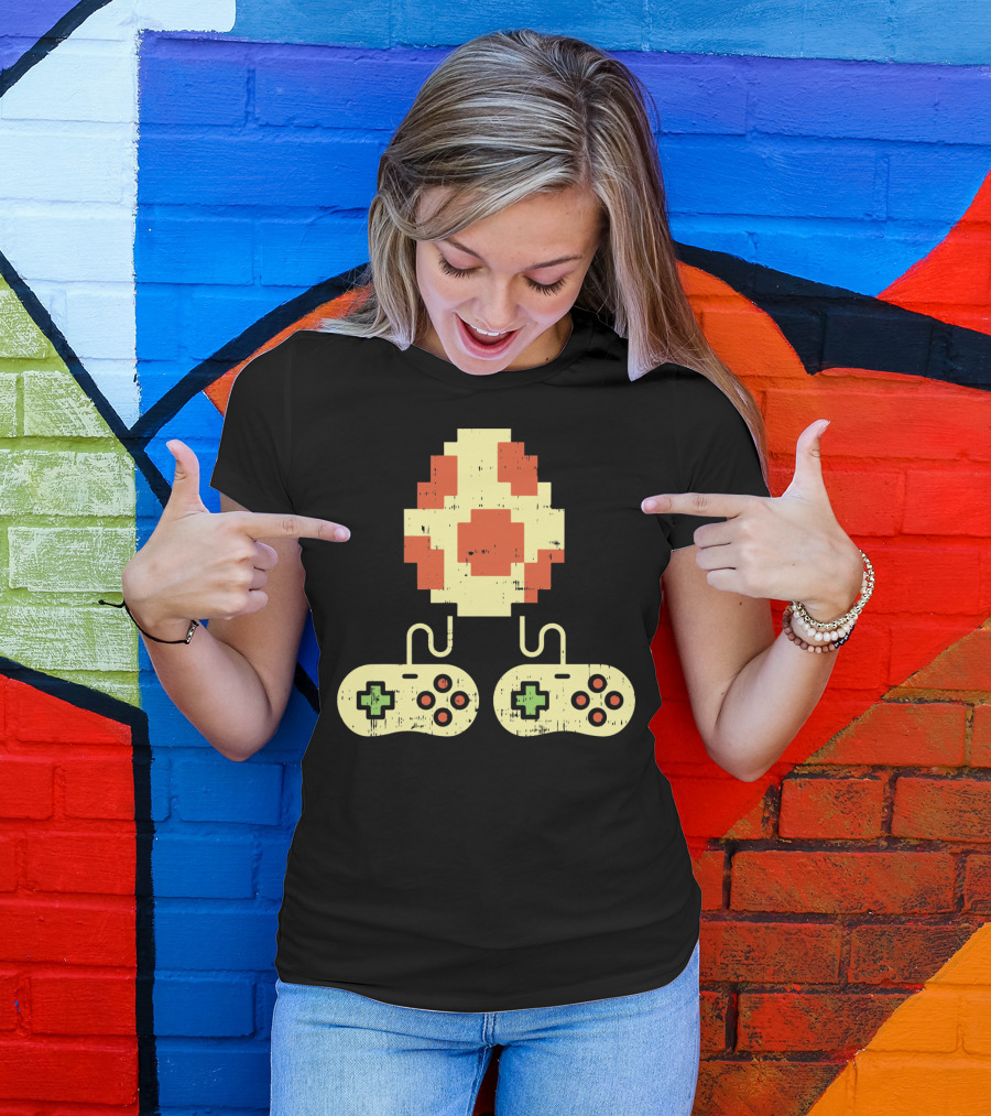 Easter Egg Pixel Art With Retro Game Controllers Gamer Gaming T-Shirt