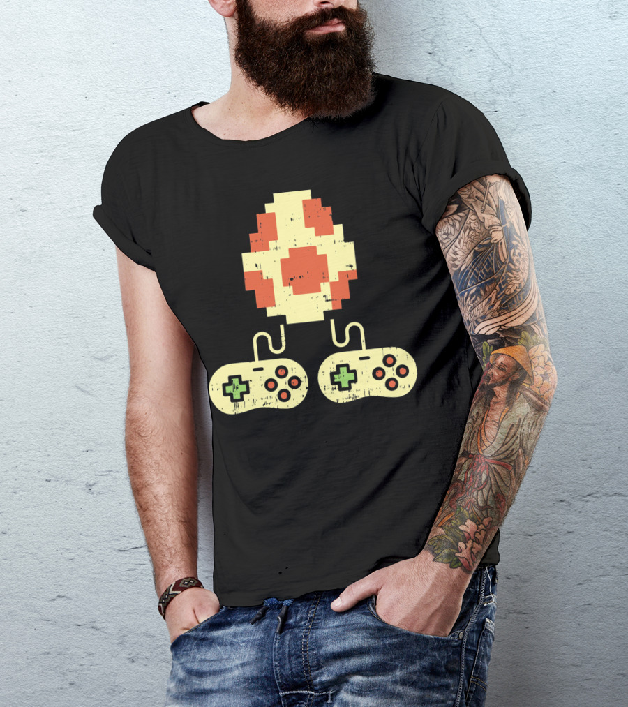 Easter Egg Pixel Art With Retro Game Controllers Gamer Gaming T-Shirt