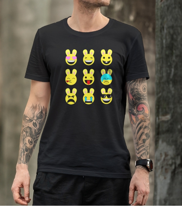 Cool Funny Emoticon Emojis Easter Bunny Faces T-Shirt