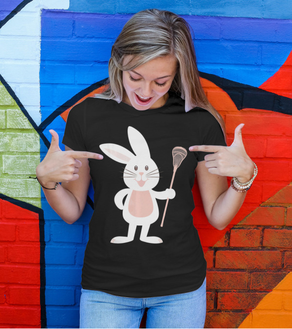 Cute Lacrosse Easter Bunny Holding Stick T-Shirt