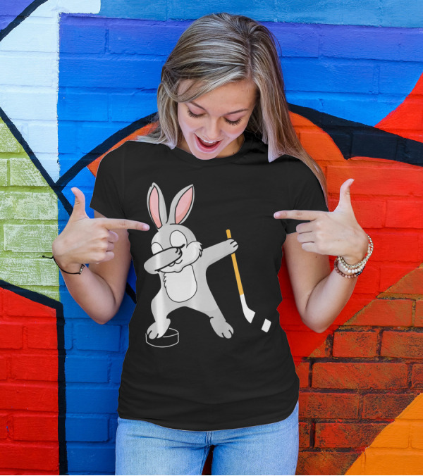 Dabbing Bunny Playing Hockey Easter Day T-Shirt