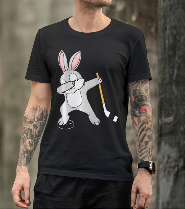 Dabbing Bunny Playing Hockey Easter Day T-Shirt