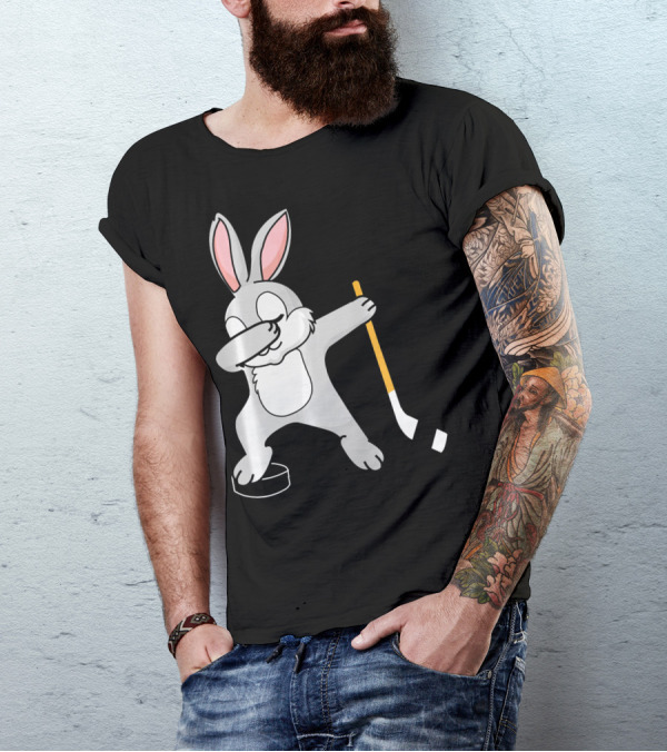 Dabbing Bunny Playing Hockey Easter Day T-Shirt