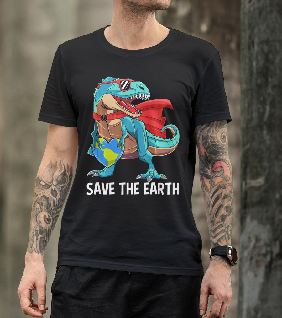 Save The Earth Dinosaur Kids Boys Earth Day T-Shirt