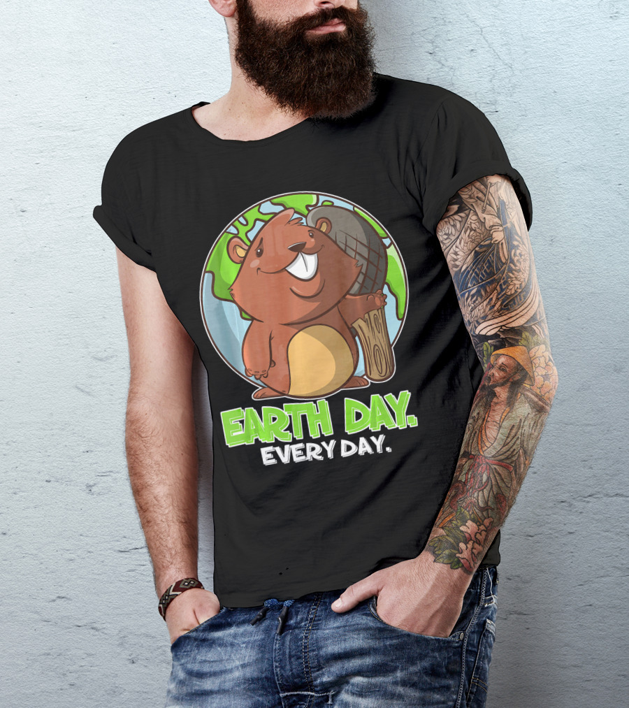 Earth Day Every Day Cute Beaver And Planet T-Shirt