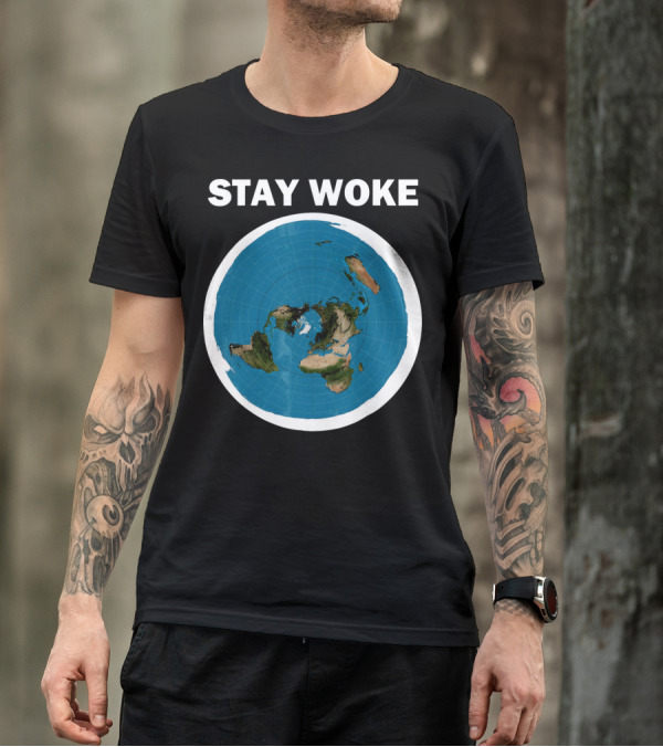 Stay Woke Flat Earth Map Representation T-Shirt