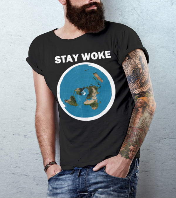Stay Woke Flat Earth Map Representation T-Shirt