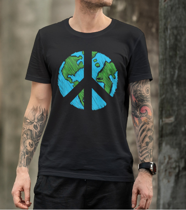 Retro Vintage Peace On Earth Day World Map T-Shirt