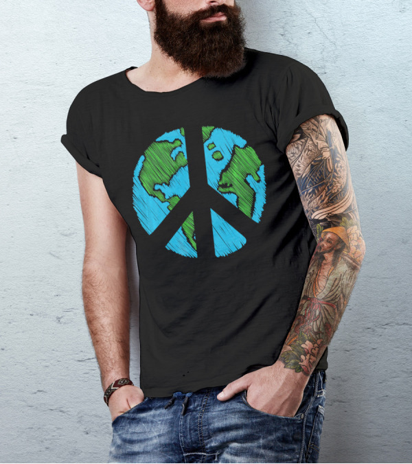 Retro Vintage Peace On Earth Day World Map T-Shirt