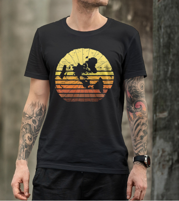 Flat Earth Map Vintage Retro Distressed Stripes T-Shirt