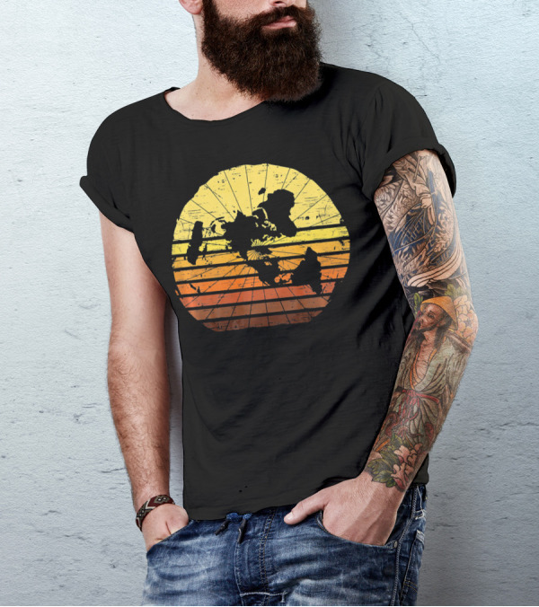 Flat Earth Map Vintage Retro Distressed Stripes T-Shirt