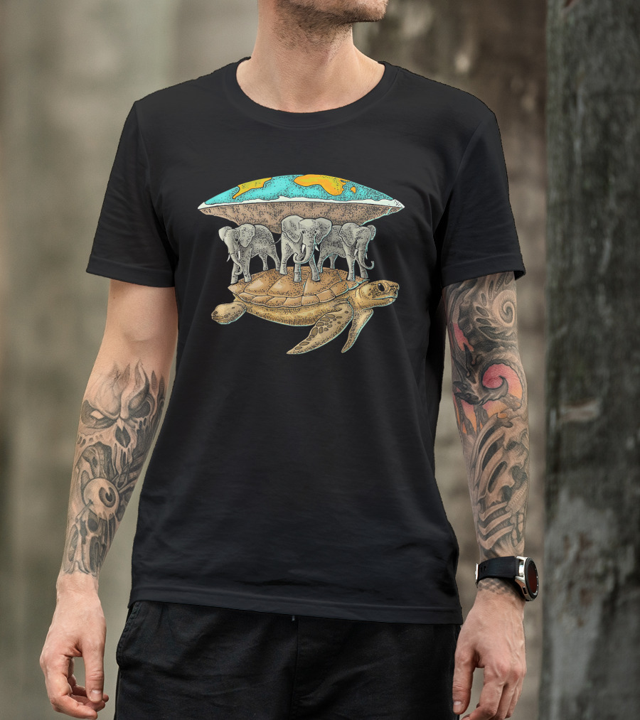 Flat Earth Elephants On World Turtle T-Shirt