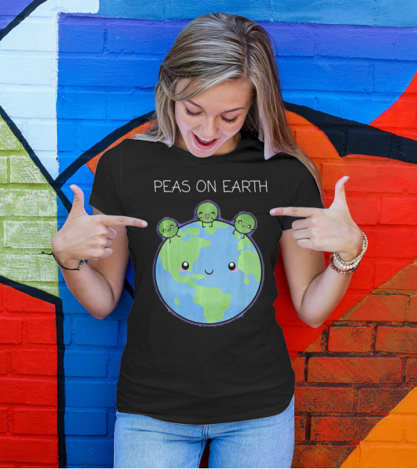 Peas On Earth Cute Cartoon Planet With Happy Faces T-Shirt