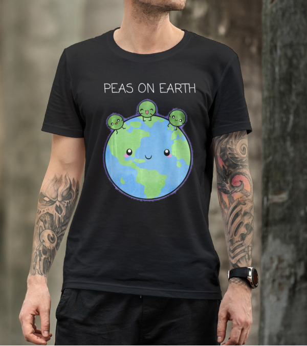 Peas On Earth Cute Cartoon Planet With Happy Faces T-Shirt