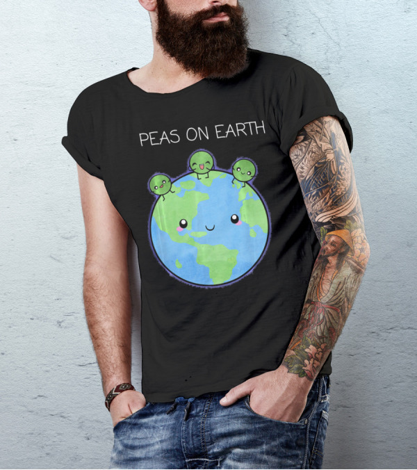 Peas On Earth Cute Cartoon Planet With Happy Faces T-Shirt