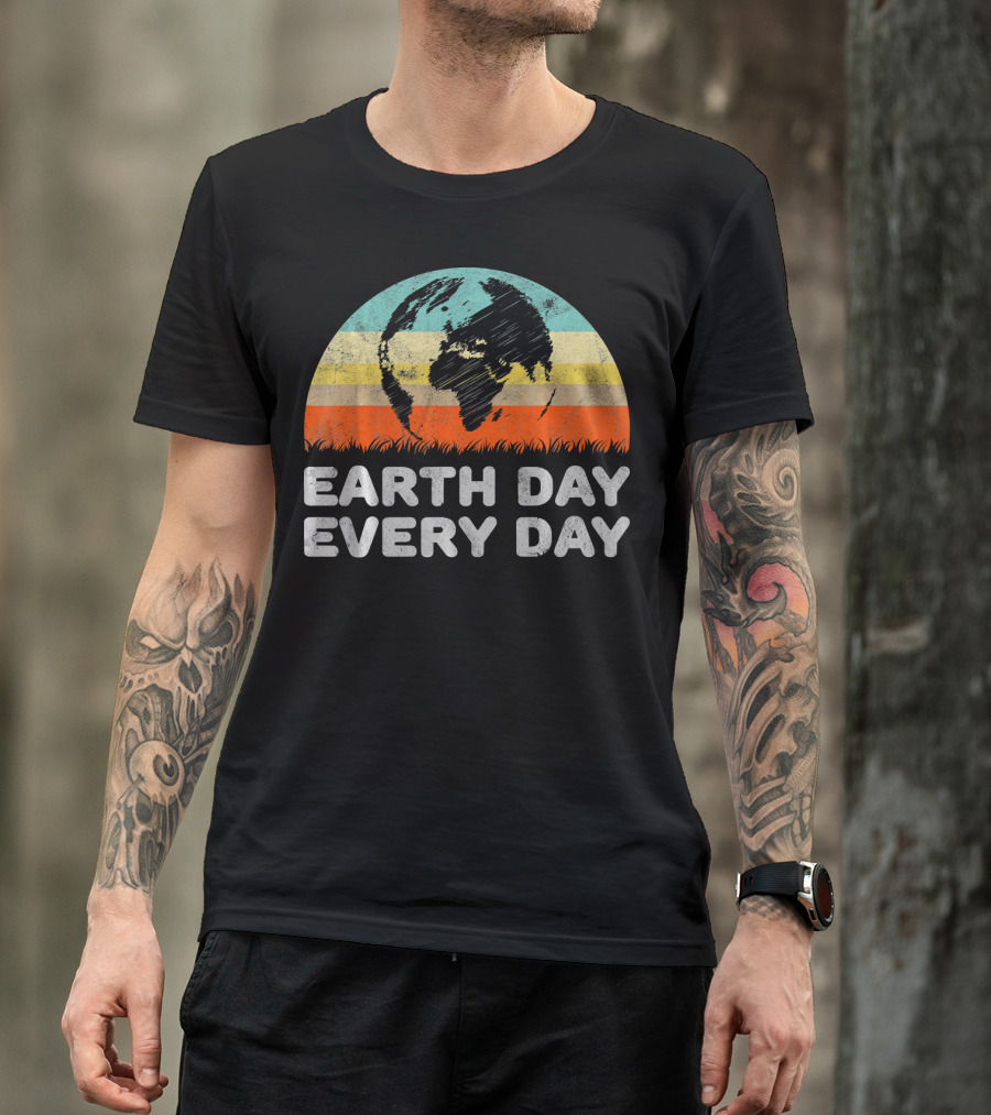 Earth Day Every Day Retro Environmental Stripes T-Shirt