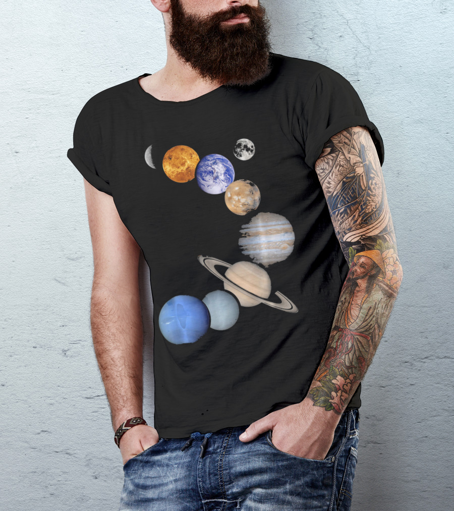 Planet Solar System Earth Moon Sun Mars Jupiter Saturn Neptune Uranus T-Shirt